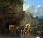 欧洲12-19世纪油画五_DUJARDIN, Karel - A Woman and a Boy with Animals at a Ford